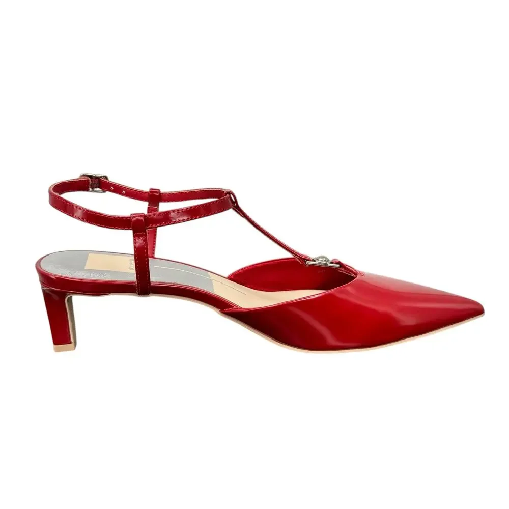 Dolce Vita Red Pointed T-Strap Low Heel Pumps